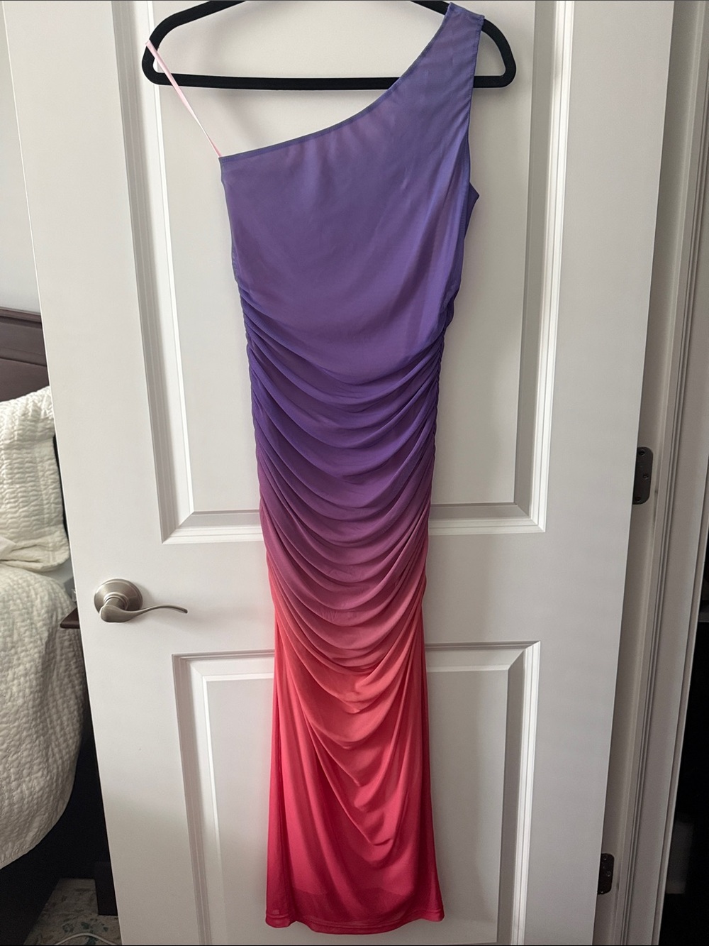 Petal & Pup One-Shoulder Ombre Purple to Pink Ruched Gown